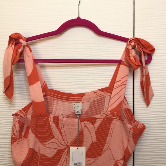 NWT A New Day orange/coral floral shoulder tie dress. Size XL. Elastic chest. - Picture 5 of 8